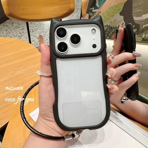 猫耳ケース みみ シンプル 携帯電話ケース スマートフォンアクセサリiphone16e 韓国 くすみカラー シルエット 肉球形サイドボタン 猫好き PC クリア 手にフィット 透明 可愛いおしゃれ シンプルおしゃれ TPU かわいい スマホケース SE 人気 アクキー アクスタ 滑り止め 薄型 軽量 耐衝撃 レンズ保護 便利 猫 ケース 格安 (ブラック, Iphoone 17Pro)の特徴・詳細 画像