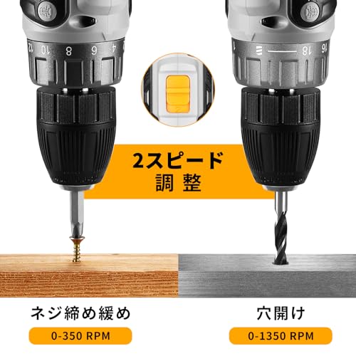 DEKO 電動ドリル 20V 充電式 ドリルドライバー コードレス 正逆転切替 18+1段階トルク 最大40N.m 1500mAh LEDライトDIY 工具セット 穴あけ 締付工具の特徴・詳細 画像