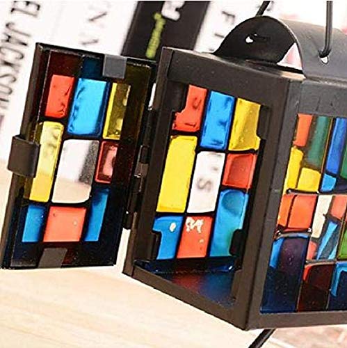 【morningplace】北欧 キャンドル スタンド ホルダー アンティーク 吊りフック付き ステンドグラス 格子デザイン インテリア に (ブラック)の特徴・詳細 画像