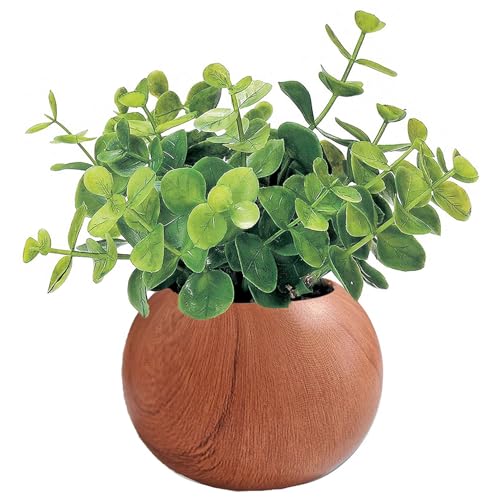 ケーアイジャパン(Kijapan) インテリアグリーン 造花 観葉植物 光触媒 かわいい ユーカリ Φ14×H15cm(ポットの直径はΦ7cm) ナチュラル 木目ポット 419488 ブラウン 1