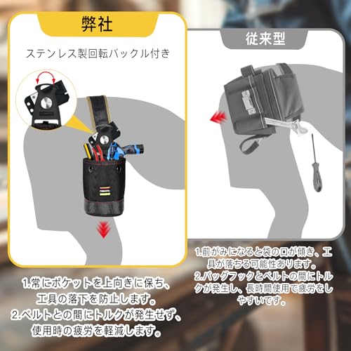 腰袋 釘袋 快速着脱工具ベルトバッグ 回転フックで落下防止 工具差し 軽量防水 現場作業/DIYに最適腰袋 バネ式開閉 着脱式工具ホルダー付き ベルト装着可能 工具ポーチ 小物入れ 防水・耐久 高密度ナイロン素材 電工/大工/DIY/釣り用 (C) [並行輸入品]の特徴・詳細 画像
