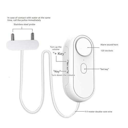 QAWIHTFURD リモートコントロール水漏れセンサー検出器 120DB ホームアラーム 水漏れアラーム 洪水警報 オーバーフロー保護の特徴・詳細 画像