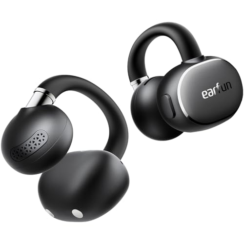 EarFun Clip 2 イヤーカフ イヤホン Bluetooth 6.0/ LDACに対応/Hi-Res認証取得/ 12mm径チタンコーティング振動板/ デュアル磁気回路構造/ 3Dオーディオ/ 4 MICクリアな通話/ 最大40時間再生/ ワイヤレス充電/物理ボタン/マルチポイント接続/ IP55防塵防水/ 専用アプリ/オープンイヤー イヤホン【PSE認証済み】(ブラック) 1