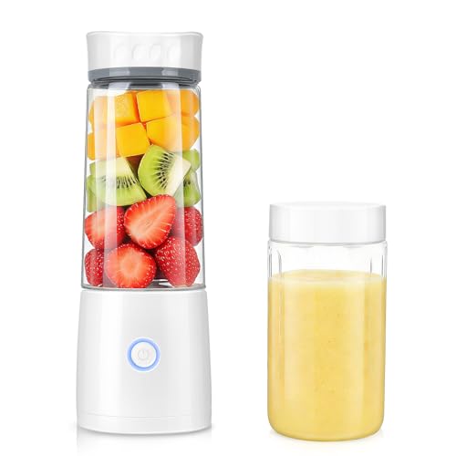 ジューサー ミキサー 【2026新型&一台多役】小型 果物 野菜 氷 ジュース スムージー 離乳食用 栄養補充 氷も砕ける 2つ450MLボトル 22000回/分高速回転 USB充電式 お手入れ簡単 一人用 ミニ 持ち運びやすい 学校/出張/旅行/オフィス/アウトドア 日本語取扱説明書付き (ホワイト) 1