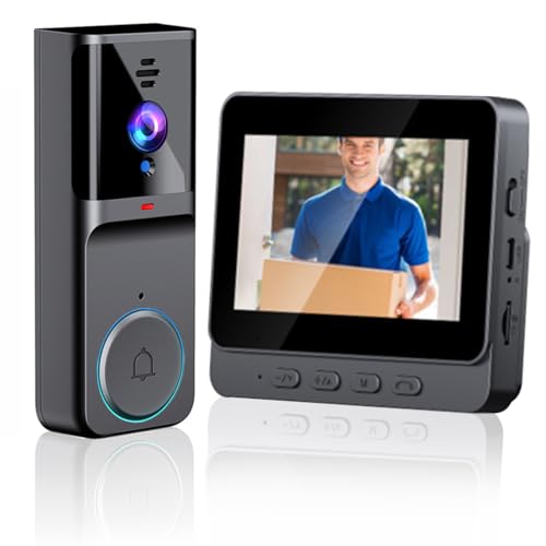 テレビドアホン カメラ付き インターホン 工事不要【全身確認可能・180°超広角】スマートドアホン ビデオドアベル 双方向音声会話 自動録画 長距離無線ドアホン 2.4GHz無線 WI-FI不要 暗視機能 玄関チャイム 屋外/室内 大容量バッテリー 充電式 長時間連続使用128GB microSDカード付属 防犯カメラ 家庭/オフィス/一人暮らし/高齢者宅に最適 (ブラック) 1