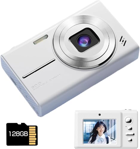 デジタルカメラ, 6800万画素, 2.8インチ液晶, 128GB SDカード付き, 1080P動画撮影, オートフォーカス機能搭載, 8倍デジタルズーム, 前後ダブルセルフィー (つやあり) 1