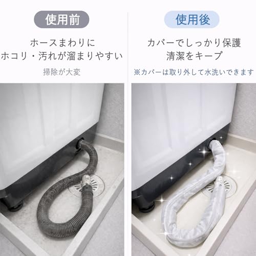 洗濯機排水ホースカバー ホコリ防止 防水素材 洗えるホースカバー 繰り返し使用可能 ファスナー式 取り付け簡単 ゆとり設計 長さ60cm 直径3.0〜4.2cm 洗濯機ホース対応 1枚入りの詳細・まとめ 画像