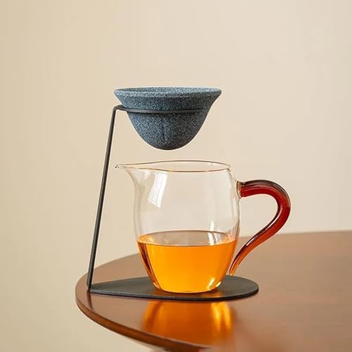 セラミックティーストレーナー、14x16.5cm 陶器製茶漉し、スタンド付き茶こしコーヒーフィルター、セラミック 茶こし、茶 こし セ ラミック、高精度で再利用可能 玄人、大人、飲料愛好家、カフェ、バー、家庭、ホテル、レストラン向けの特徴・詳細 画像