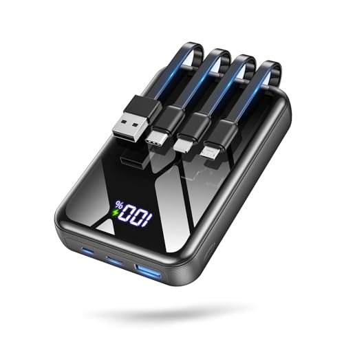 モバイルバッテリー 50000mAh大容量【22.5W急速充電×5台同時充電】モバイルバッテリー 軽量 小型 4本ケーブル内蔵 LED残量表示 Type-C入出力ポート&USB-A出力ポート PSE認証済み・安全回路保護 モバイルバッテリー タイプc スマホ充電器 持ち運び便利 iPhone&Android対応 旅行/出張/アウトドア/緊急防災 1