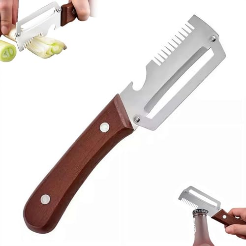 【多機能 3in1】野菜ピーラー 皮むき器 栓抜き 千切り スライサー 超鋭利 ステンレス スチール刃 切れ味が続く 木製ハンドル 滑り止め 家庭用 キッチン用品 ピーラーツール 野菜 果物用 調理器具 お手入れ簡単 [並行輸入品] 1
