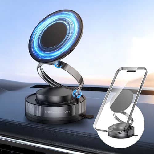 スマホホルダー 車 マグネット MagSafe対応【真空ナノゲル吸盤×N55超強力磁石】車 スマホスタンド 安定性 Mag-safe 車載 3軸360°回転な台座 マグセーフ 車載 多角度自由調節 1秒着脱 片手操作 折りたたみ式 揺れ・段差に強い 車載スマホスタンド ダッシュボード対応 カー用品 車用品 iPhone Android 多機種 多車種 対応 (Black ブラック) 1
