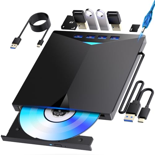 ブルーレイドライブ外付け！さらに速く軽く薄く安定性！】外付けブルーレイドライブ USB-A/C対応 BD DVD/CD 再生・読み込み・書き込み対応 ポータブルBlu-rayプレーヤー Windows 7-11/Mac OSパソコン対応 電源ケーブル付属（black） 1