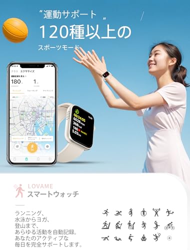 スマートウォッチ 【2026年モデル＆ AI 音声アシスタント】 Bluetooth 通話 1.91 インチ大画面 メール/Line/SNS着信・メッセージ通知 IP68 防水 iPhone/Android 対応 123 種運動モード 活動量計 歩数計 天気表示 多種文字盤 スポーツウォッチ レディース メンズ ギフト ベージュの特徴・詳細 画像