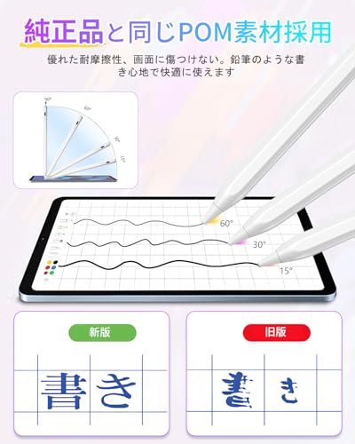 タッチペン 【2026全機種対応 急速充電 】タブレット ペン スタイラスペン スマホ iphone ペン 12g超軽量 Type-C急速充電 バッテリー残量表示 自動電源OFF 3つ交換用ペン先 磁気吸着機能 軽量 耐久 スマホ/タブレット/i Phone/android用ペンシル（ホワイト）の特徴・詳細 画像