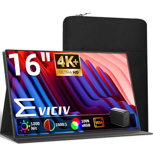 EVICIV モバイルモニター 4K 16インチ ケース付き 非光沢 QLED ポータブルモニター 高輝度 1200Nit UHD(3840×2400) 1500:1コントラスト モバイルディスプレイ 保護カバー付き HDR VESA対応 壁掛け可能 サブモニター 全機能Type-C mini HDMI搭載 XBOX/Switch/PC/スマホ/Macなど対応 1