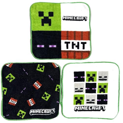 ミニタオル 3枚セット マイクラ 4分割 マインクラフト プチタオル MINECRAFT セット品の外観・全体像 画像