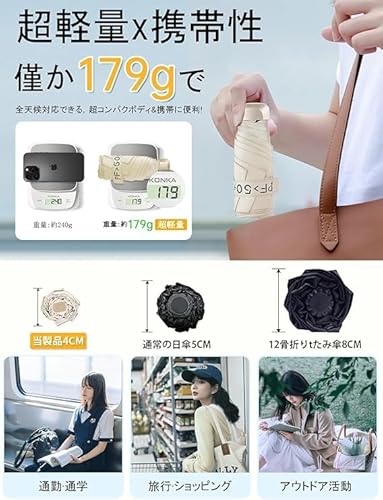 日傘 超軽量179g おりたたみ傘 【2026新登場・JIS認証】日傘 uvカット 100 遮光 折り畳み&UPF50+ 折りたたみ傘 折り畳み 晴雨兼用 アルミ合金&耐風骨 錆びない 強風対応 遮熱 紫外線対策 日焼け対策 超撥水 おしゃれ コンパクト umbrella 直径96cm 携帯便利 収納ポーチ付き 傘レディース メンズ 母の日 誕生日 プレゼントの詳細・まとめ 画像