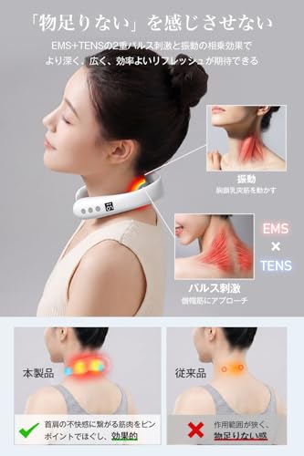 ネックケア 首 リラクゼーション器 【2026母の日新登場・近赤外線搭載】 EMS & TENSのW効果・加温・振動機能 首元ケア 首元リフレッシュ TYPE-C充電式 静音 軽量 小型 10種類モード 16段階強度調整 自動オフ機能 液晶ディスプレイ 簡単操作 記念日 誕生日プレゼント 男女兼用 日本語説明書付の特徴・詳細 画像