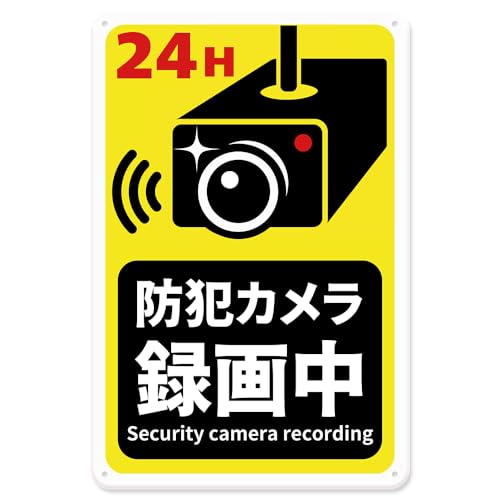 防犯カメラ ブリキ 看板 防犯 グッズ プレート 屋外 作動中 監視カメラ 録画中 ダミー 対策 玄関 屋外 ベランダ 泥棒 空き巣 かんし 盗難 センサー(縦30㎝×横20㎝)の外観・全体像 画像