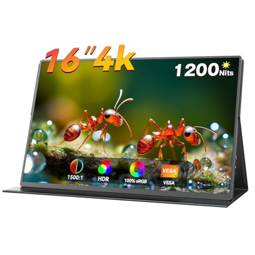 モバイルモニター 4k 16インチ ポータブルモニター Vimonic 1200nits高輝度 ポータブルディスプレイ 1500:1コントラスト サブモニター 非光沢 モバイルディスプレイ 16:10 画面比 標準型VESA USB Type-C/Mini HDMI端末 1