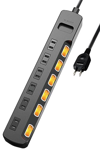 エレコム 電源タップ 6個口 3m 雷ガード 個別スイッチ ほこりシャッター付 耐熱 PSE技術基準適合 ブラック T-K6A-2630BKの外観・全体像 画像