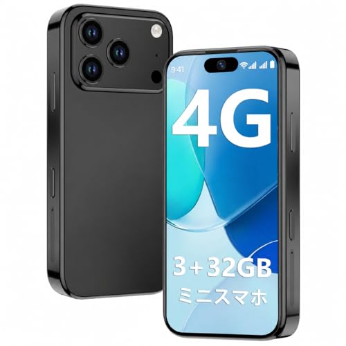 ミニスマホ SIMフリー 本体 3.7インチ 小型スマホ 4G LTE キッズスマホ スマートフォン Android 12 デュアルSIM 3GB+32GB クアッドコア 顔認証 GPS 2000mAh 軽量 薄型 子供 学生 サブ機 携帯電話 日本語設定済 (ブラック)の外観・全体像 画像