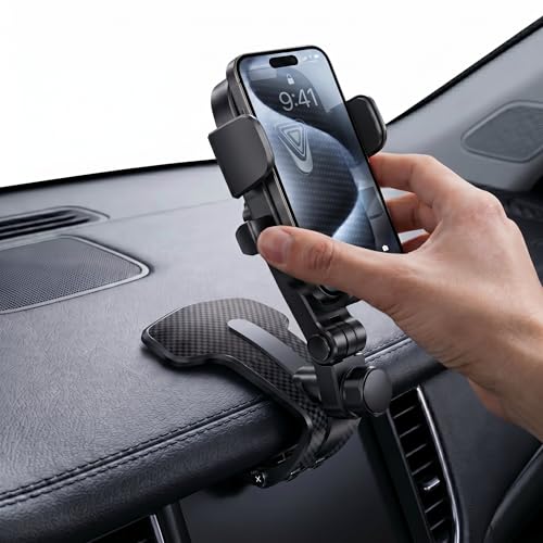 車載スマホホルダー クリップ式 360度回転 車 スマホスタンド ダッシュボード サンバイザー iPhone Android 全機種対応 携帯ホルダー ブラックの外観・全体像 画像