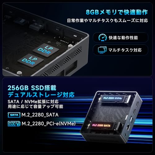 Bmax ミニPC【2026最新・快適動作・N4500 最大2.8GHz mini pc】Win11 Pro 8GB DDR4+256GB SSD (PCle4.0 対応可能) 小型デスクトップ 静音32dB・省電力6W 高速有線LANポート ミニパソコン 4K×2画面出力 ビジネス/在宅ワーク向け 小型パソコン Wi-Fi5/BT5.0 小型pc 企業用/業務用の特徴・詳細 画像