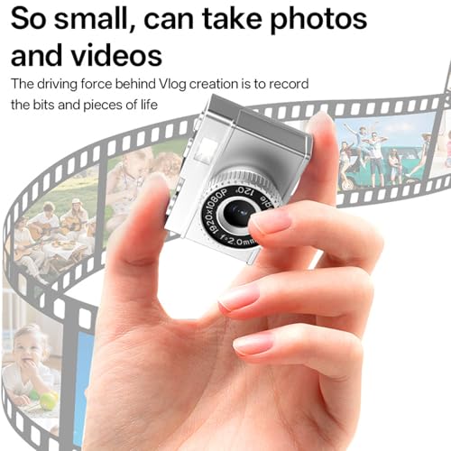 レトロスタイルのミニチュアカメラ、1080P 120°広角レンズ付き、Vlogや写真初心者に適した吊り下げカメラの特徴・詳細 画像