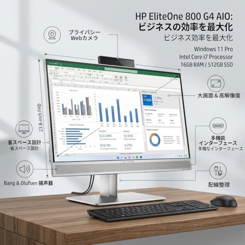 【整備済み品】 一体型PC EliteOne 800 G4 AIO/第8世代 Core i7-8700/メモリ 16GB/高速 大容量 SSD 512GB/24型(23.8) FHD Windows11&Ms Office2021/DVDドライブ/HDMI DisplayPort Type-C/無線LAN搭載/Bluetooth/初期設定済/ワイヤレスキーボード＆マウス付属の詳細・まとめ 画像