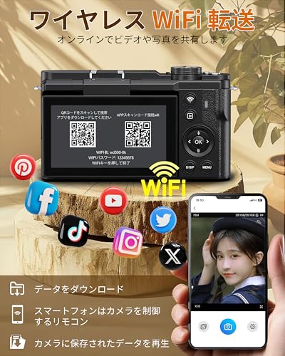 デジカメ 8K 8800万画素 一眼レフカメラ WIFI転送機能 スマホに送れる デジタルカメラ 18Xデジタルズーム AFオートフォーカス ウェブカメラ LEDライト180度回転 3.0インチ IPS スクリーン 自撮り 64GB Micro SDカード付き 2500mAH 大容量 バッテリー 付き 操作簡単 学生や初心者向けの特徴・詳細 画像