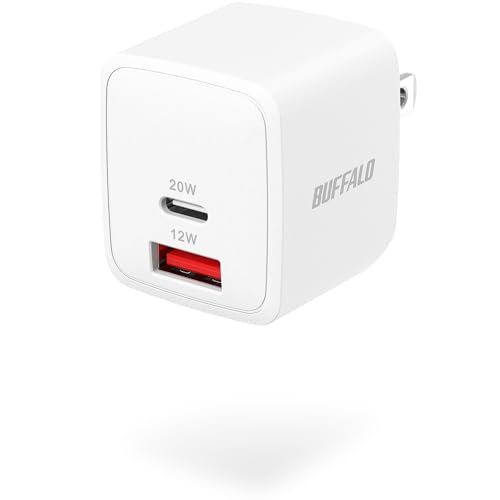 バッファロー 充電器 20W 2ポート USB-C & USB-A USB PD対応 急速充電 GaN 窒化ガリウム 折りたたみ式 コンパクト 携帯 コンセント プラグ PSE適合 【 iPhone 17 / 17e / 16 / 15 iPad Android 対応】 BSACPD2015C2WH 1