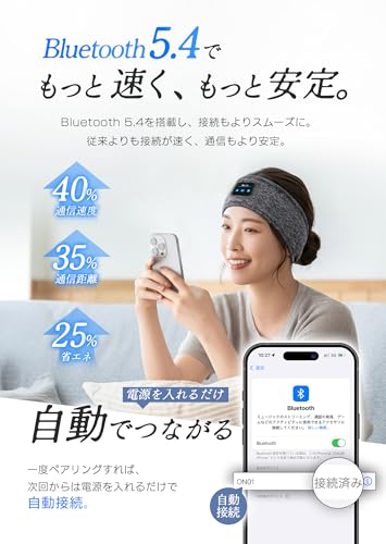 寝ホン 睡眠グッズ Bluetooth5.4 ヘッドホン ヘッドバンドヘッドホン 睡眠用イヤホン へっどホン bluetooth オーバーヘッドホン スリープ スポーツ 両用 ワイヤレスイヤホン asmr 側寝対応 日本語音声ガイダンス マイク内蔵 ハンズフリー通話 マルチポイント対応 快適装着 柔らかい 吸汗速乾 HiFi音質 洗える 男女兼用 技術適合証明済 Onearac Grayの特徴・詳細 画像