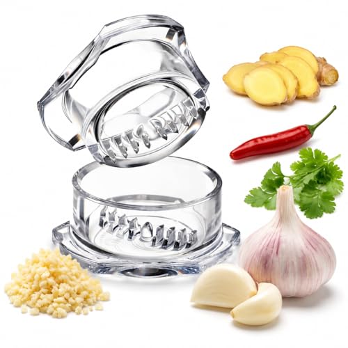 にんにくつぶし器 ガーリックプレス【手動ツイスト式】食品級プラスチック|回転式 ニンニクすりおろし器|ニンニク・生姜・ハーブ・ナッツ対応|分解洗浄 省力設計|調理時間短縮 家庭用・業務用|キッチン用品 ギフトにも 1個の外観・全体像 画像