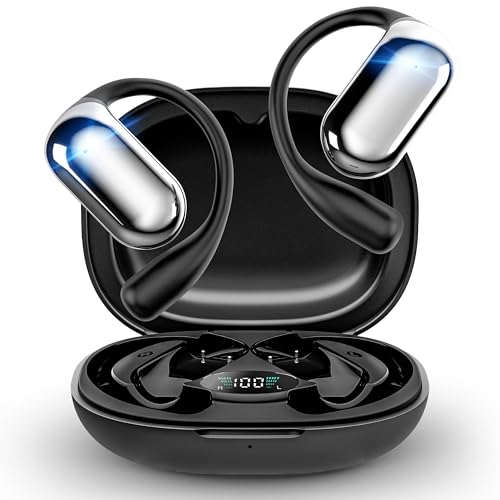【2026業界新発想 オープンイヤー型 イヤホン】 イヤホン bluetooth 骨伝導イヤホン ワイヤレス充電 マイク付き 最大50時間再生 フィット感 耳を塞がない Type-C 急速充電 ぶるーとぅーす iPhone/Android/Pad適用 スポーツ/通勤/通学/WEB会議 iOS&Android対応 海外旅行 出張(黑) 1