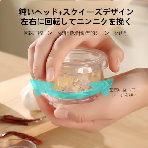 にんにくつぶし器 ガーリックプレス【手動ツイスト式】食品級プラスチック|回転式 ニンニクすりおろし器|ニンニク・生姜・ハーブ・ナッツ対応|分解洗浄 省力設計|調理時間短縮 家庭用・業務用|キッチン用品 ギフトにも 1個の特徴・詳細 画像