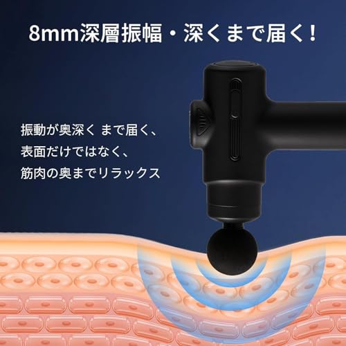 筋膜リリースガン きんまくリリース 電動ガン 6段階振動 リリースガン 8 種類交換式ヘッド同梱 筋トレ 肩こり 筋膜リリース 静音ブラシレスモーター搭載 440g 超軽量 携帯便利 Type-C急速充電 大容量 ジム・家庭・オフィス・運動後回復に対応 誕生日 プレゼント クリスマス 新年ギフト お祝い 女性 男性 ギフト母の日 父の日 (ブラック, 8 種類交換式ヘッド)の特徴・詳細 画像