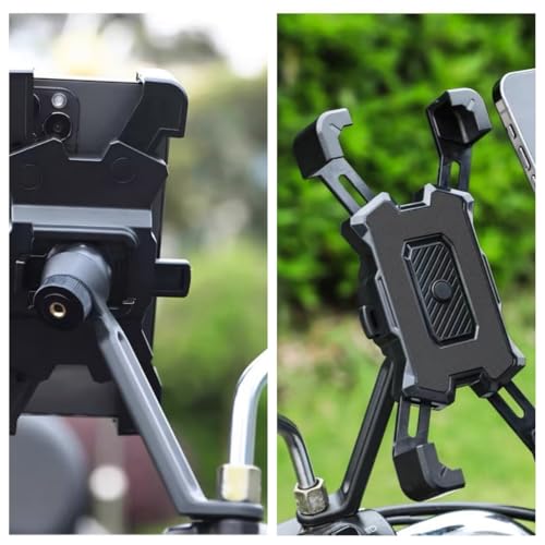 バイク用スマホホルダー、自転車用スマホホルダー、バックミラーマウント。揺れ防止・落下防止機能付きスマートホルダー。自転車やバイクに最適です。「ワンボタン自動ロック」、「片手操作」、「10秒取り付け」、「360度回転」、「落下防止」、「強力な保護」、「耐久性」、「簡単な取り付け」などの機能を備えています。4.5~7インチのバックミラーに対応しています。の詳細・まとめ 画像