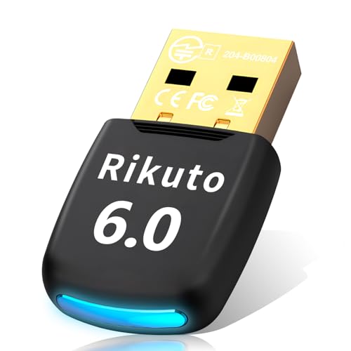 【業界トップクラスBluetooth6.0技術&ドライバー不要】Rikuto Bluetooth アダプタ 6.0 Bluetooth USB bluetooth レシーバー ブルートゥース アダプタ プラグ&プレイLMP 14.5X 超低遅延 小型 簡単な操作 最大通信距離20-30m EDR/LE対応(省電力) A2DP/SBC/AAC 対応 Win7/8.1/10/11対応 Mac非対応の外観・全体像 画像