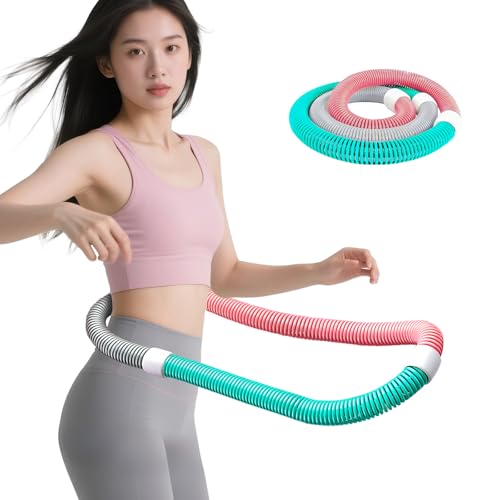 フラフープ ダイエット ウェイト付き ベリー フィットネス PVCソフトスプリングフープ 折りたたみ式 ポータブル フラサークル 脂肪燃焼 筋トレ シェイプアップ （ウエスト・背中・脚・胸）屋内・公園対応 男女兼用 (ピンクグレー1.25KG) 1