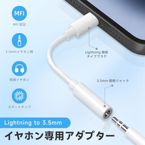 Lightning to 3.5mm イヤホンジャック 変換 ライトニング 【MFi認証】48ビット/96KHz 音楽認証 原音再現 クリアサウンド 安定接続 iPhone 14/13/12/11/11 SE/Xs/Xs Max/XR/X/8/7に対応(iOS 11-26対応)の詳細・まとめ 画像