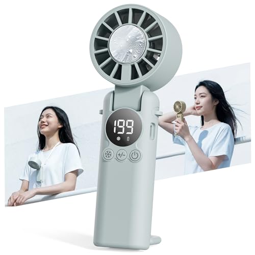 HAGOOGI ハンディファン 冷却プレート 【瞬間冷却-28℃&極静音設計】 手持ち扇風機 199段階風量調整 強力 6000mAh大容量 最大16H稼働 静音 20dB 携帯扇風機 卓上/首掛け/手持ち/冷却 4Way 折り畳み式 LEDディスプレイ 小型 軽量 熱中症対策 持ち運び便利 アウトドア プレゼント (ブルー)の外観・全体像 画像