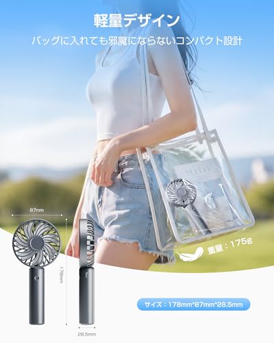 ハンディファン【2026革新モデル・超大風量・1台2役】携帯扇風機 手持ち/卓上 2way 7枚羽根 強力 軽量 小型 静音 3段階風量調節 USB充電式 Type-C対応 手持ち扇風機 ミニファン 熱中症対策 暑さ対策 ストラップ付き 持ち運び便利 通勤 通学 アウトドア オフィス ハイキング プレゼント(グレー)の詳細・まとめ 画像