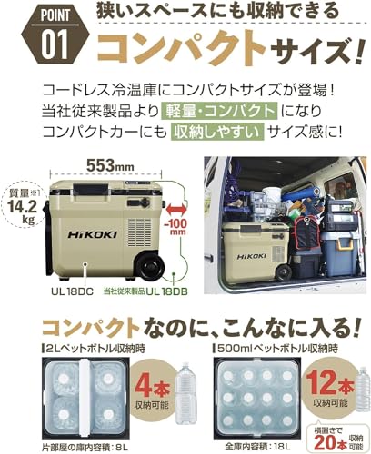 【セット買い】 HiKOKI(ハイコーキ) 14.4V/18V充電式冷温庫 UL18DC(WMBZ) + 18V充電式ファン UF18DSAL(NN) + マルチボルト蓄電池 BSL36A18Xの特徴・詳細 画像