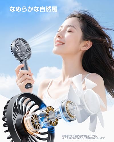 ハンディファン【2026革新モデル・超大風量・1台2役】携帯扇風機 手持ち/卓上 2way 7枚羽根 強力 軽量 小型 静音 3段階風量調節 USB充電式 Type-C対応 手持ち扇風機 ミニファン 熱中症対策 暑さ対策 ストラップ付き 持ち運び便利 通勤 通学 アウトドア オフィス ハイキング プレゼント(グレー)の特徴・詳細 画像