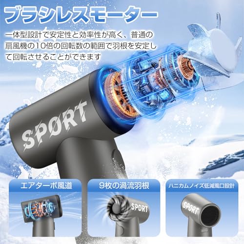 ハンディファン ハンディ扇風機 9枚羽根 強力送風 手持ち扇風機 長時間稼働 電動エアダスター Type-C充電式 40000RPM 超強力 旅行用 携帯ファン 軽量 静音 持ち運びに便利 熱中症対策 暑さ対策 オフィス/スポーツ観戦/花火大会/夏祭り ストラップ付き 日本語取扱説明書付きの特徴・詳細 画像