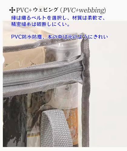 収納ボックス 透明 コミック 収納ケース 3個セット クリア ブックケース 防水 ホコリ 汚れ 対策 大容量 多機能 フラップ式 折りたたみ 双方向ファスナー ハンドル付き 立て式 ぬいぐるみ 衣類 漫画 本 雑貨 小物収納 (透明×3個, L：38×24×32CM/約50冊入れる)の詳細・まとめ 画像