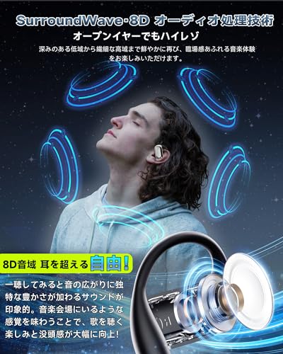 【2026業界新発想 オープンイヤー型 イヤホン】 イヤホン bluetooth 骨伝導イヤホン ワイヤレス充電 マイク付き 最大50時間再生 フィット感 耳を塞がない Type-C 急速充電 ぶるーとぅーす iPhone/Android/Pad適用 スポーツ/通勤/通学/WEB会議 iOS&Android対応 海外旅行 出張(黑)の詳細・まとめ 画像