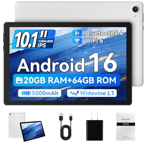 タブレット - FancyDay Android16 タブレット 10インチ 20GB+64GB+1TB拡張 WiFi6&Bluetooth5.4対応 高性能CPU 1280*800画面 5000mAh+Type-C充電+Widevine L1+GMS認証 アンドロイド 無線投影 顔認識 IPS画面 日本語説明書の外観・全体像 画像