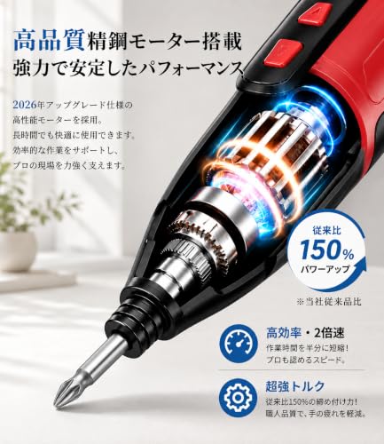 電動ドライバー 小型 電動どらいばー Type-C充電式 正逆転切替&電動・手動兼用 高輝 LEDライト搭載 合金製 ビット 26本付 女性にも使いやすいの特徴・詳細 画像
